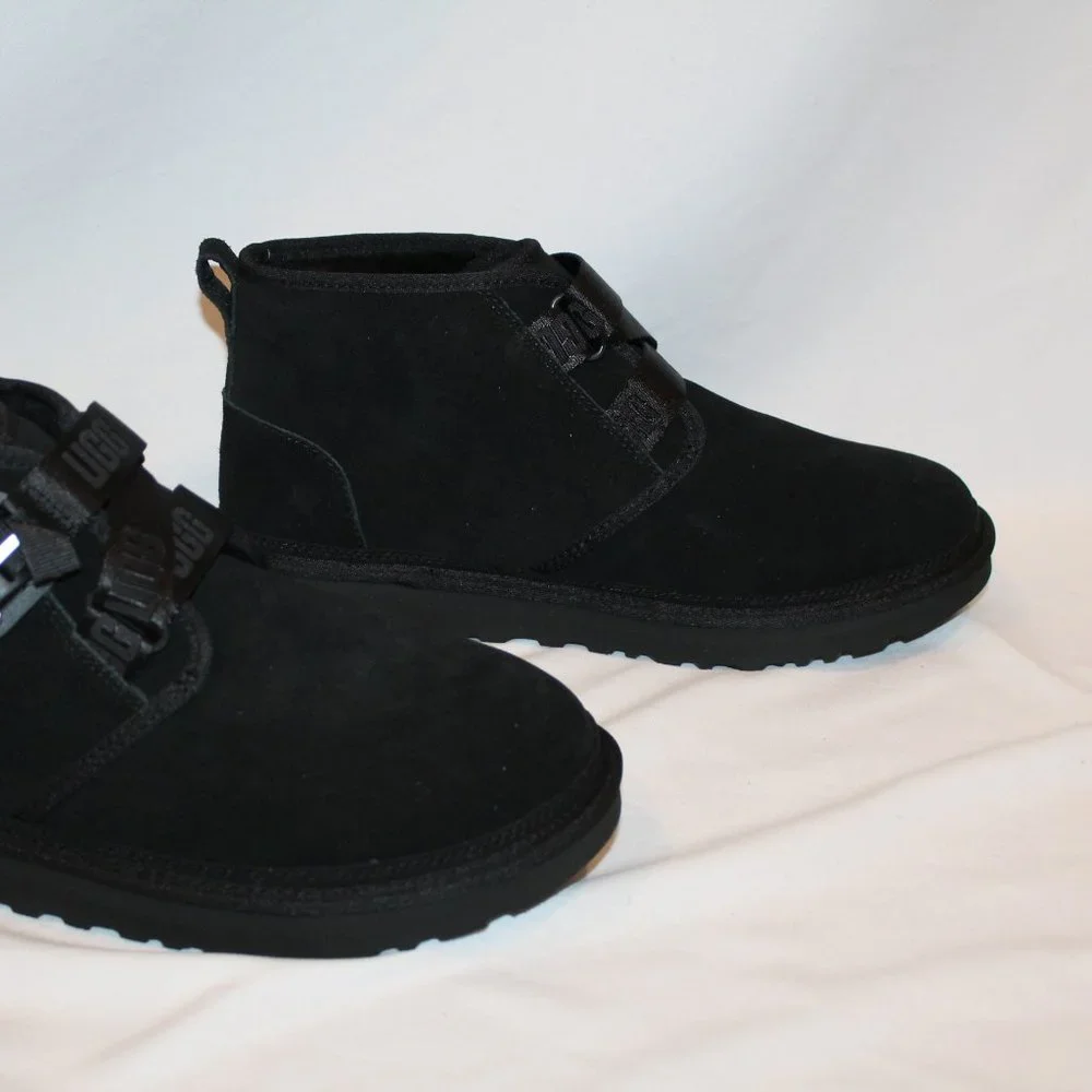 NIB UGG MEN'S QUICKCLICK NEUMEL‎ CHUKKA SUEDE SHEARLING LINED ANKLE BOOTS BLACK